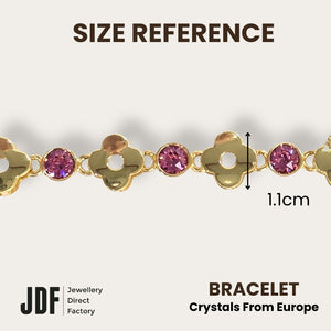 Lucky Clover Bracelet with Crystal From Europe, Crystal Bracelet, Size Reference, Crystal From Europe, One-Year Warranty - Jewellery Direct Factory in alabaster background