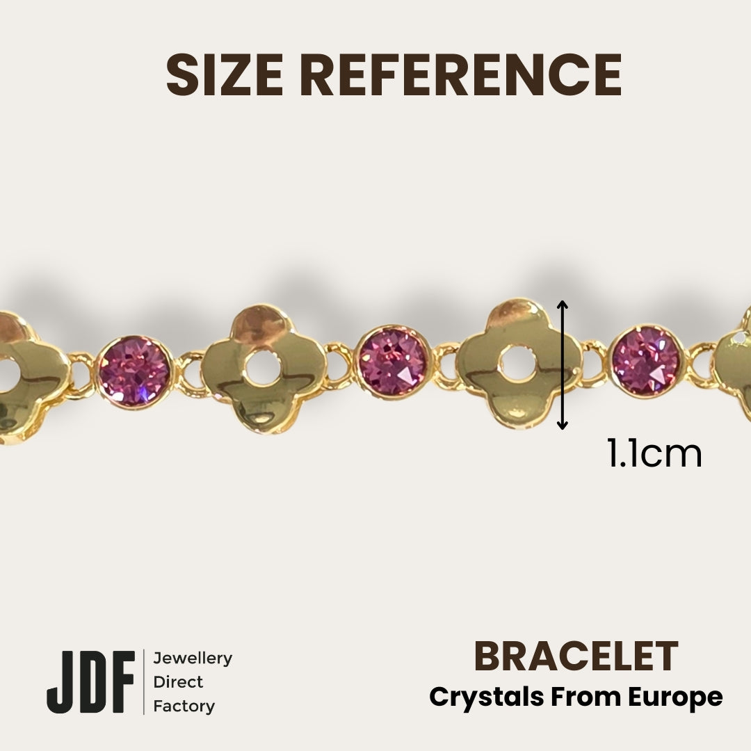 Lucky Clover Bracelet with Crystal From Europe, Crystal Bracelet, Size Reference, Crystal From Europe, One-Year Warranty - Jewellery Direct Factory in alabaster background