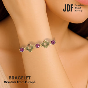 Lucky Clover Bracelet with Crystal From Europe, Crystal Bracelet, Worn by Model, Crystal From Europe, One-Year Warranty - Jewellery Direct Factory in alabaster background
