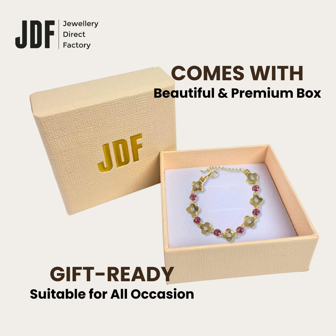 Lucky Clover Bracelet with Crystal From Europe, Crystal Bracelet, Packaging Display, Crystal From Europe, One-Year Warranty - Jewellery Direct Factory in alabaster background