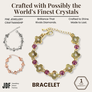 Lucky Clover Bracelet with Crystal From Europe, Crystal Bracelet, Pink, Rose Gold, White, Crystal From Europe, One-Year Warranty - Jewellery Direct Factory in alabaster background