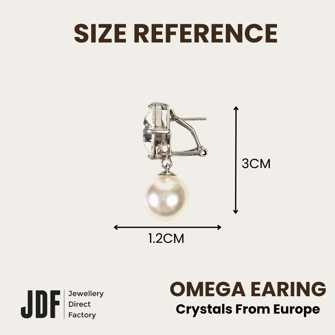 Lustre Drop with Pearl and Crystals from Europe, Earrings, Size Reference, Crystals from Europe, One-Year Warranty - Jewellery Direct Factory in alabaster background