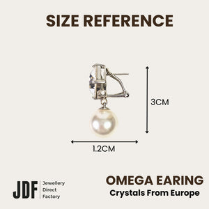 Lustre Drop with Pearl and Crystals from Europe, Earrings, Size Reference, Crystals from Europe, One-Year Warranty - Jewellery Direct Factory in alabaster background