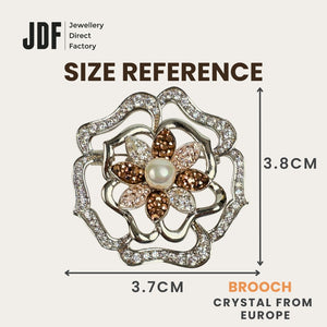 Luxurious Flower Brooch with Crystals from Europe, Brooch, Size Reference, Crystals from Europe, One-Year Warranty - Jewellery Direct Factory in alabaster background