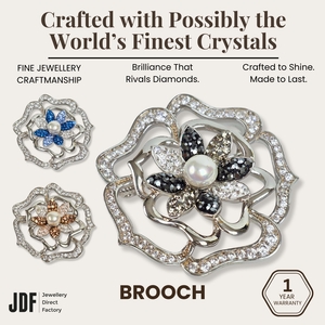 Luxurious Flower Brooch with Crystals from Europe, Brooch, Beige, Blue, Black, Crystals from Europe, One-Year Warranty - Jewellery Direct Factory in alabaster background