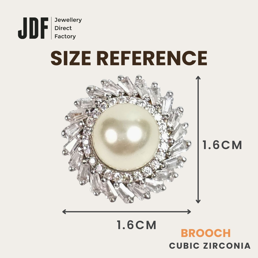 Marquise Pearl Brooch with Crystal From Europe, Brooch, Size Reference, Crystals from Europe, One-Year Warranty - Jewellery Direct Factory in alabaster background