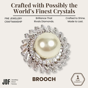 Marquise Pearl Brooch with Crystal From Europe, Brooch, White, Crystals from Europe, One-Year Warranty - Jewellery Direct Factory in alabaster background
