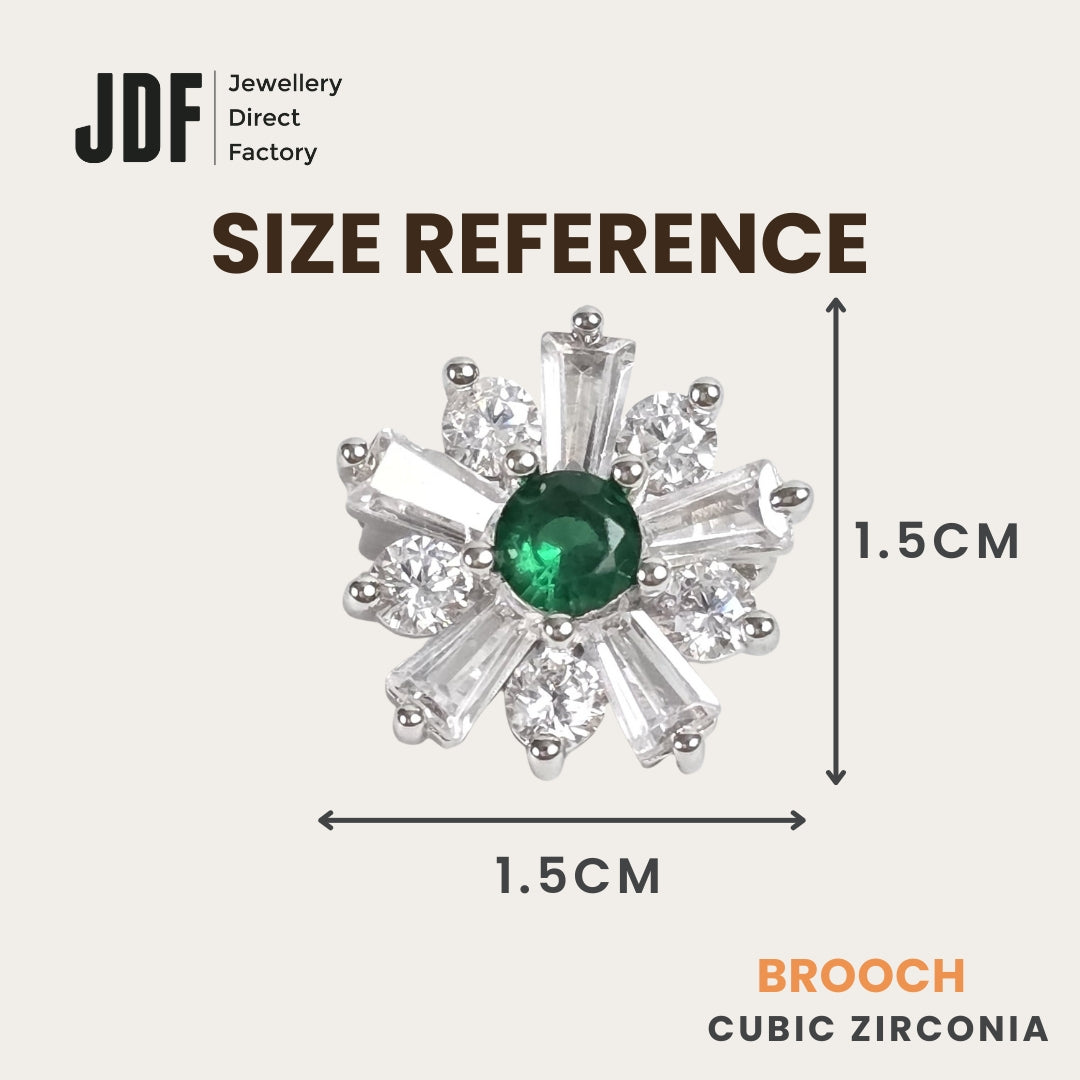 Minimalist Daisy Flower Brooch with Cubic Zirconia, Brooch, Size Reference, Crystals from Europe, One-Year Warranty - Jewellery Direct Factory in alabaster background