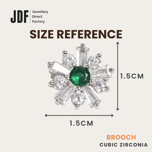 Minimalist Daisy Flower Brooch with Cubic Zirconia, Brooch, Size Reference, Crystals from Europe, One-Year Warranty - Jewellery Direct Factory in alabaster background