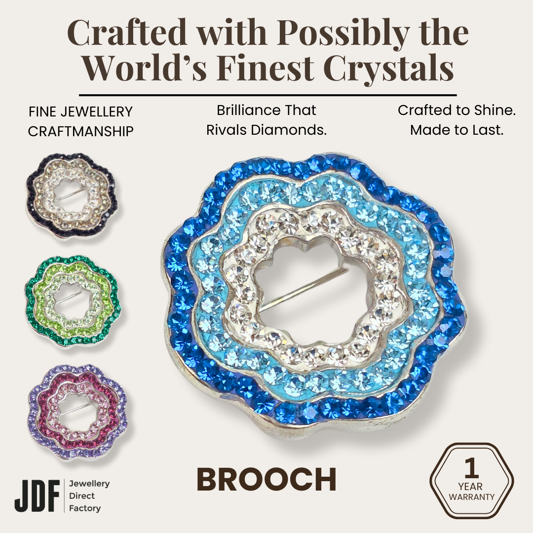 Minimalist Floral Brooch with Crystal From Europe, Brooch, Purple, Black, Blue, Green, Crystals from Europe, One-Year Warranty - Jewellery Direct Factory in alabaster background