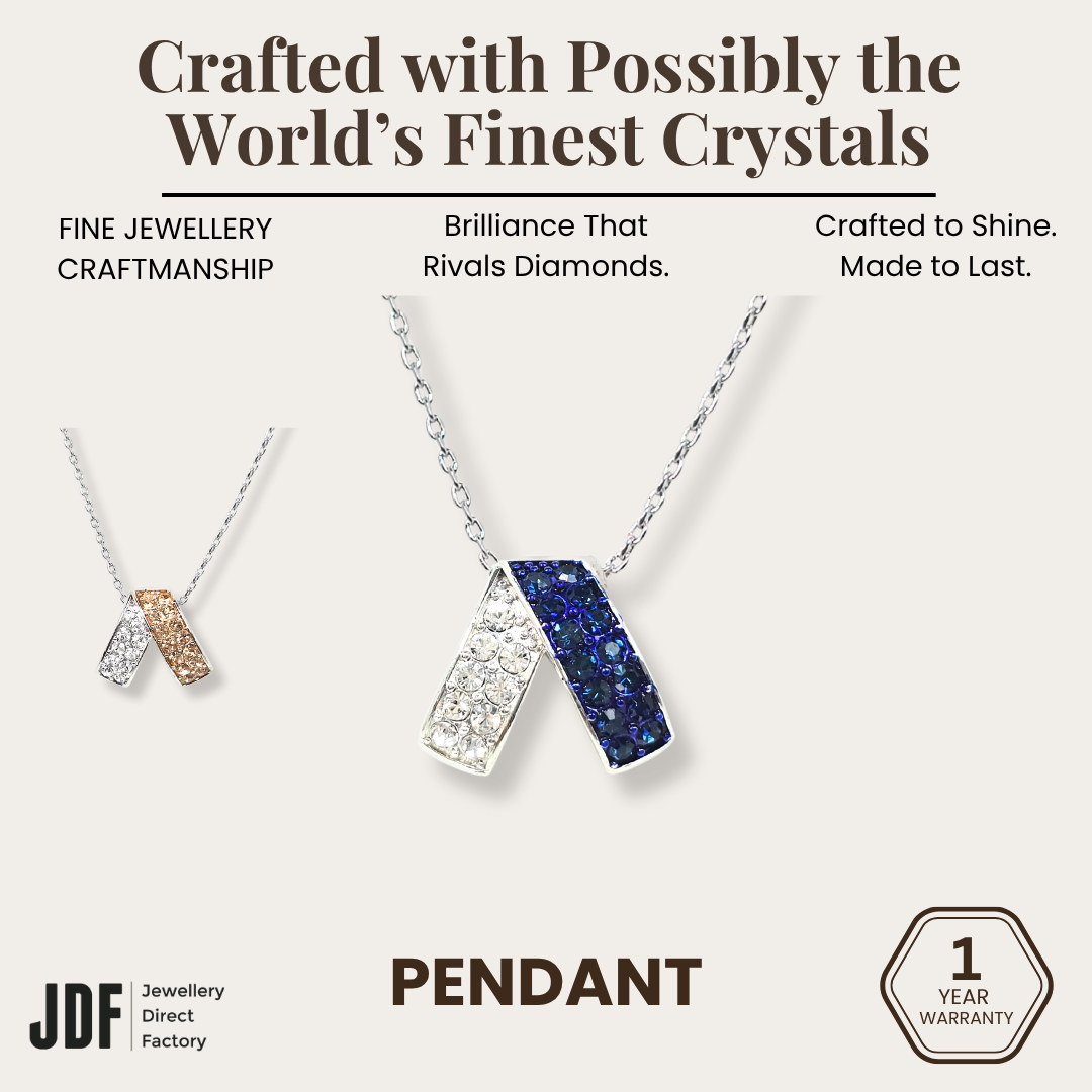 Modern Interlocking Geometric Pendant, Pendant, Gold, Blue, Crystals from Europe, One-Year Warranty - Jewellery Direct Factory in alabaster background