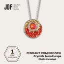 Energy Round Pendant Cum Brooch with Crystal From Europe, Pendant Brooch, Orange, Crystal From Europe, One-Year Warranty - Jewellery Direct Factory in alabaster background