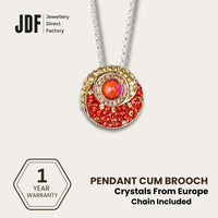 Energy Round Pendant Cum Brooch with Crystal From Europe, Pendant Brooch, Orange, Crystal From Europe, One-Year Warranty - Jewellery Direct Factory in alabaster background