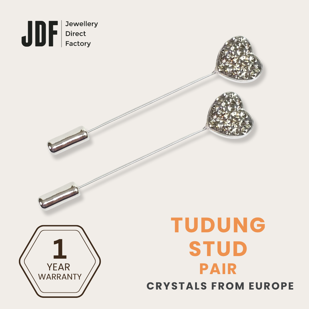 Minimal Heart Tudung Stud with Crystals From Europe