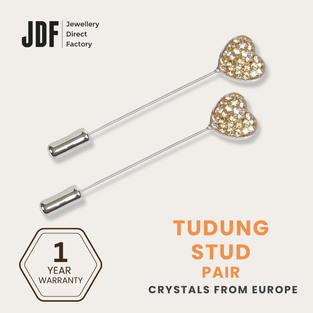 Minimal Heart Tudung Stud with Crystals From Europe