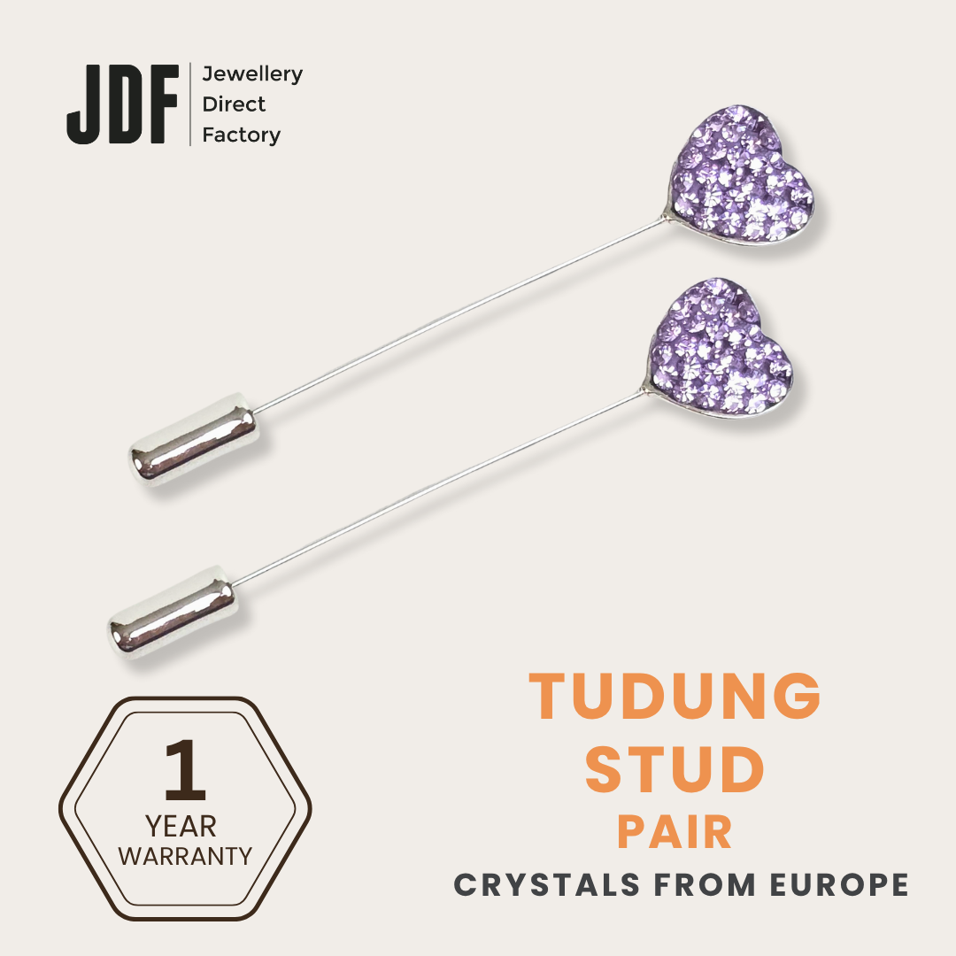 Minimal Heart Tudung Stud with Crystals From Europe