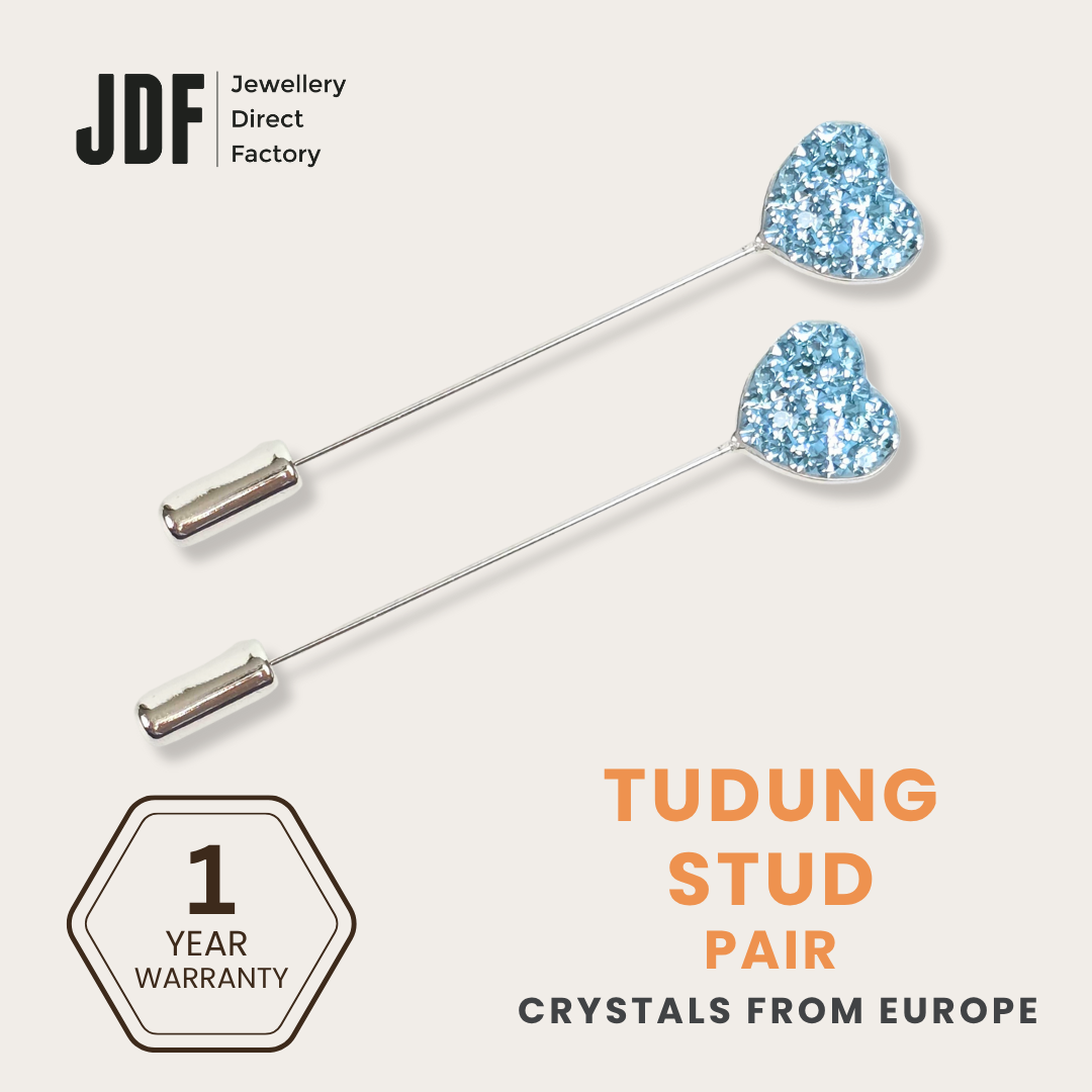 Minimal Heart Tudung Stud with Crystals From Europe