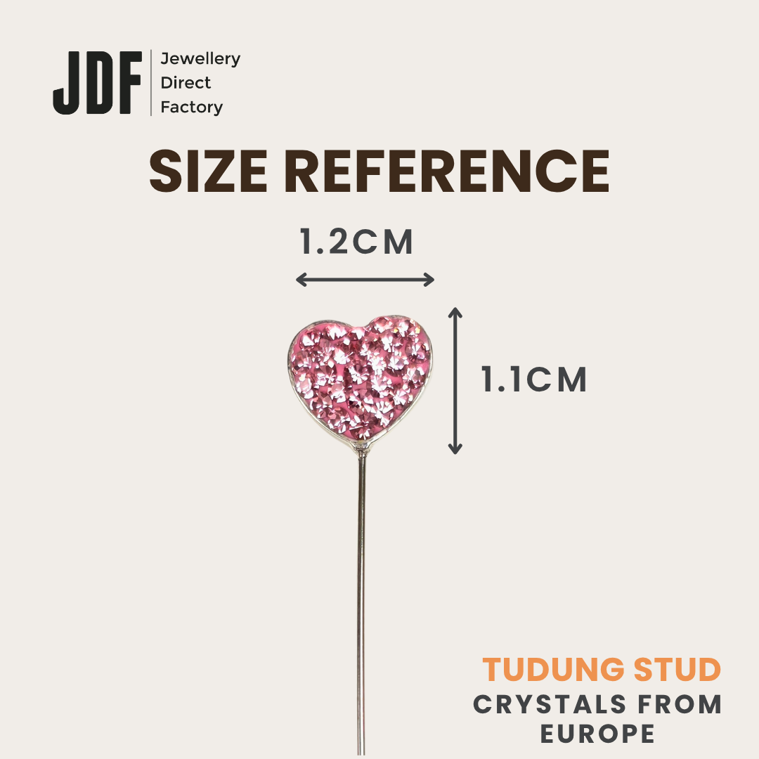 Minimal Heart Tudung Stud with Crystals From Europe