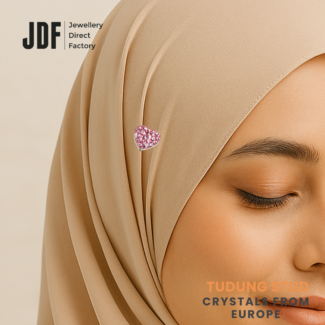 Minimal Heart Tudung Stud with Crystals From Europe