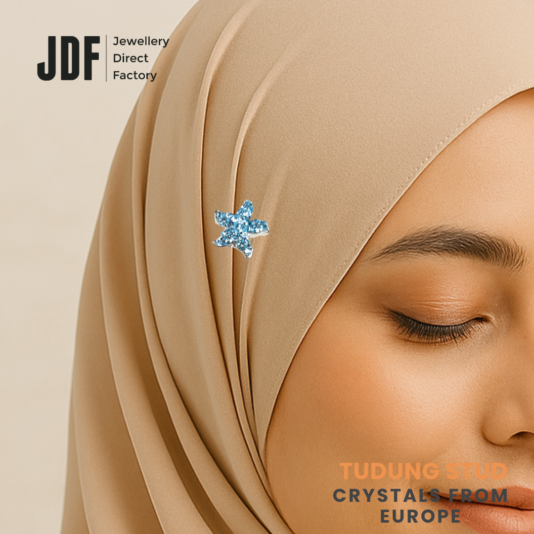 Shinny Starfish Tudung Stud with Crystals From Europe