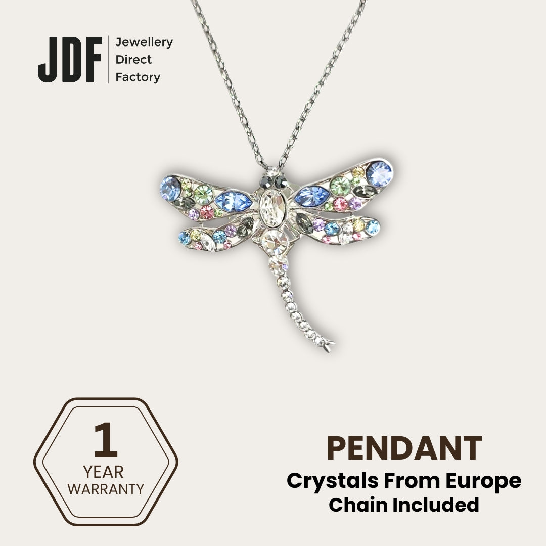 Dragonfly Pendant with Crystal From Europe, Crystal Pendant, Pastel, Crystal From Europe, One-Year Warranty - Jewellery Direct Factory in alabaster background