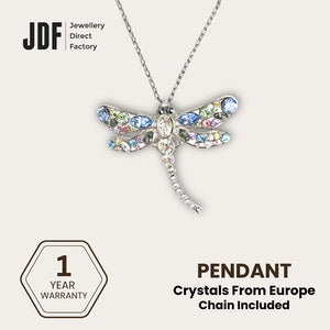 Dragonfly Pendant with Crystal From Europe, Crystal Pendant, Pastel, Crystal From Europe, One-Year Warranty - Jewellery Direct Factory in alabaster background