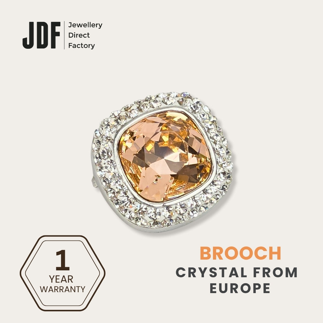 Crystal Square Brooch with Crystals from Europe, Brooch, Peach, Crystals from Europe, One-Year Warranty - Jewellery Direct Factory in alabaster background