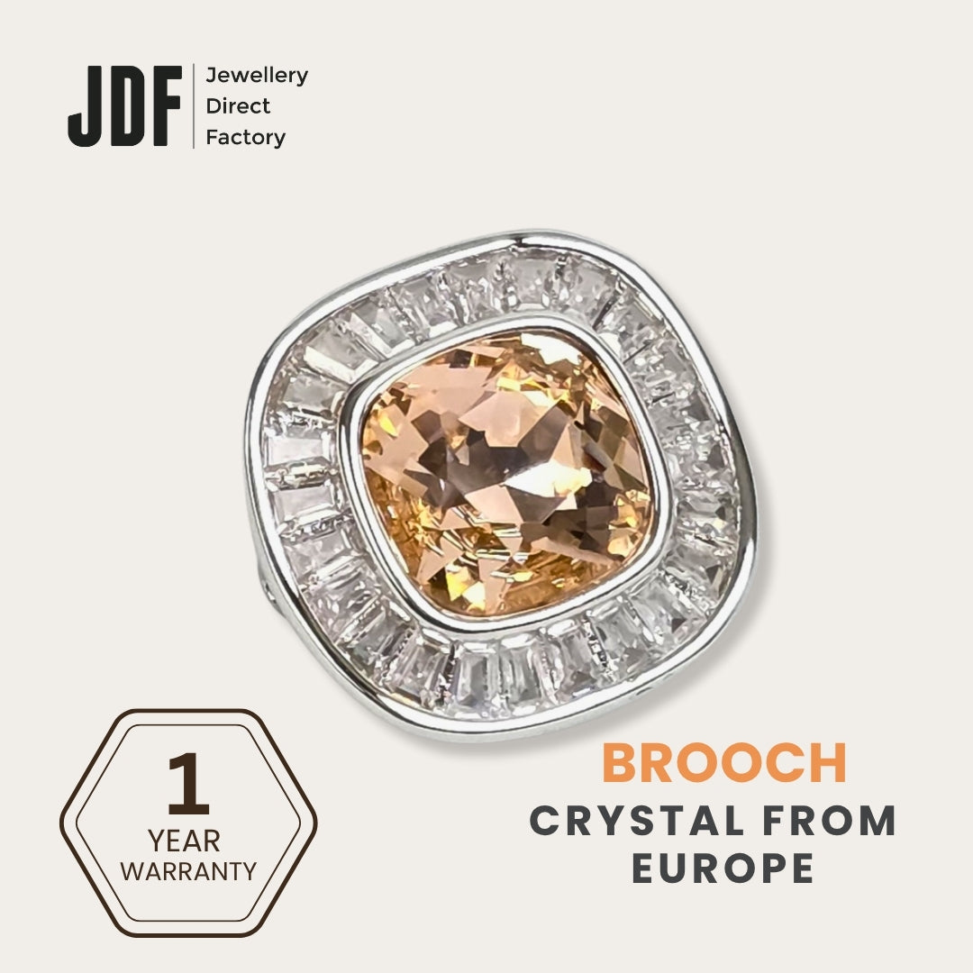Elegant Square Brooch with Crystal From Europe, Brooch, Peach, Crystals from Europe, One-Year Warranty - Jewellery Direct Factory in alabaster background