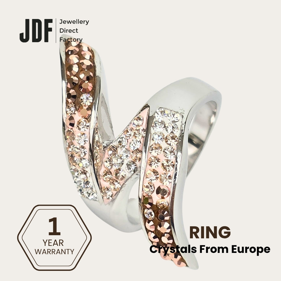 Elegant Swirl Ring with Crystals From Europe, Crystal Ring, Peach, Crystals From Europe, One-Year Warranty - Jewellery Direct Factory in alabaster background