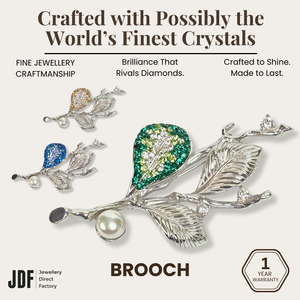 Pearl Leaves Brooch with Crystal From Europe, Brooch, Blue, Beige, Green, Crystals from Europe, One-Year Warranty - Jewellery Direct Factory in alabaster background