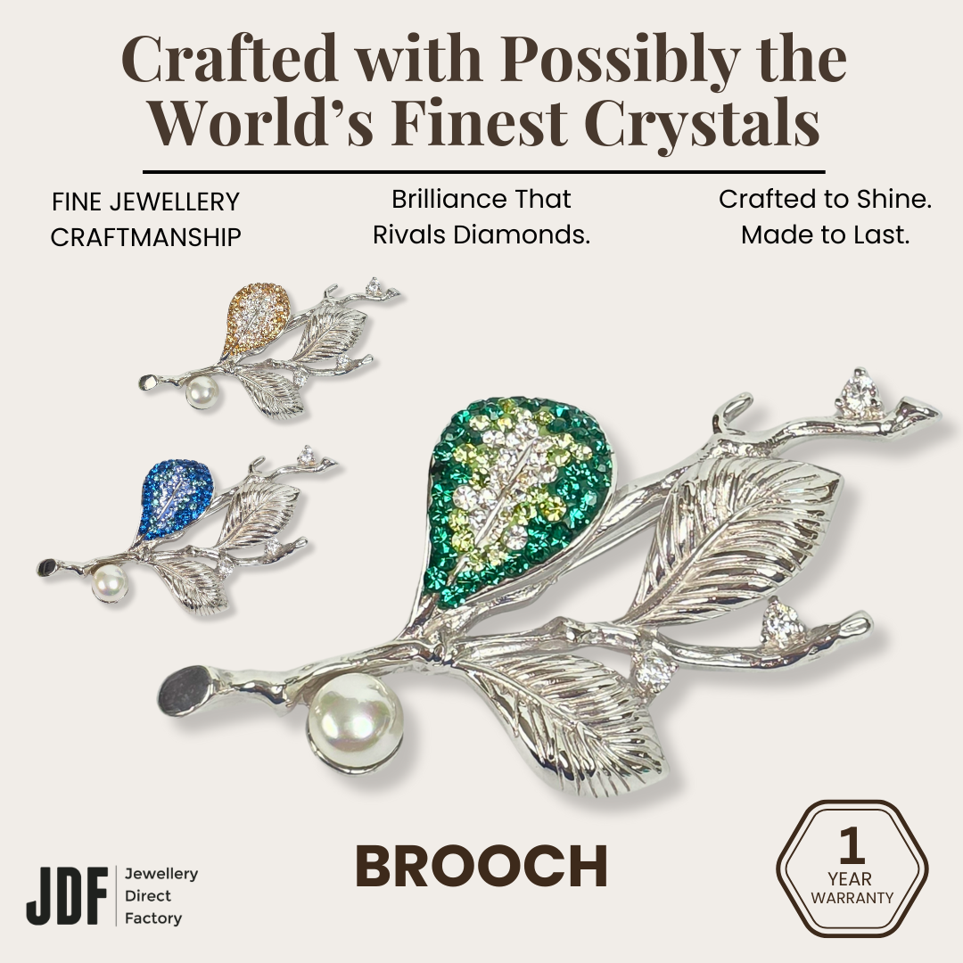 Pearl Leaves Brooch with Crystal From Europe