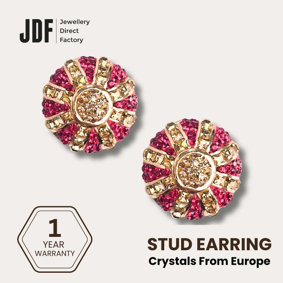 Crown Elegant Omega Claps Earrings with Crystals from Europe, Crystal Earrings, Pink, Crystals from Europe, One-Year Warranty - Jewellery Direct Factory in alabaster background