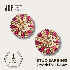 Crown Elegant Omega Claps Earrings with Crystals from Europe, Crystal Earrings, Pink, Crystals from Europe, One-Year Warranty - Jewellery Direct Factory in alabaster background