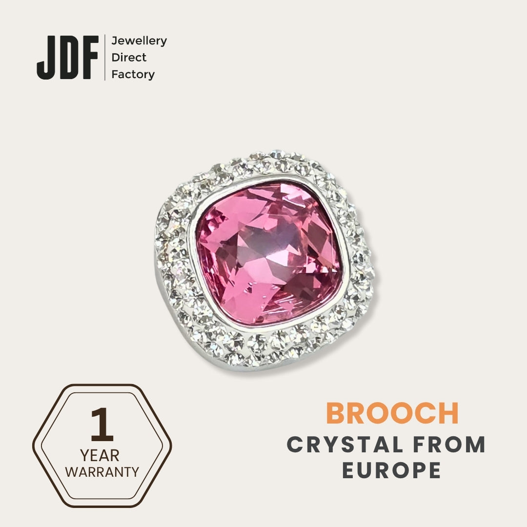Crystal Square Brooch with Crystals from Europe, Brooch, Pink, Crystals from Europe, One-Year Warranty - Jewellery Direct Factory in alabaster background
