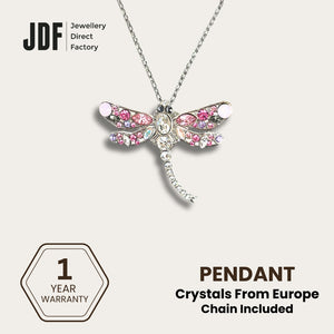 Dragonfly Pendant with Crystal From Europe, Crystal Pendant, Pink, Crystal From Europe, One-Year Warranty - Jewellery Direct Factory in alabaster background