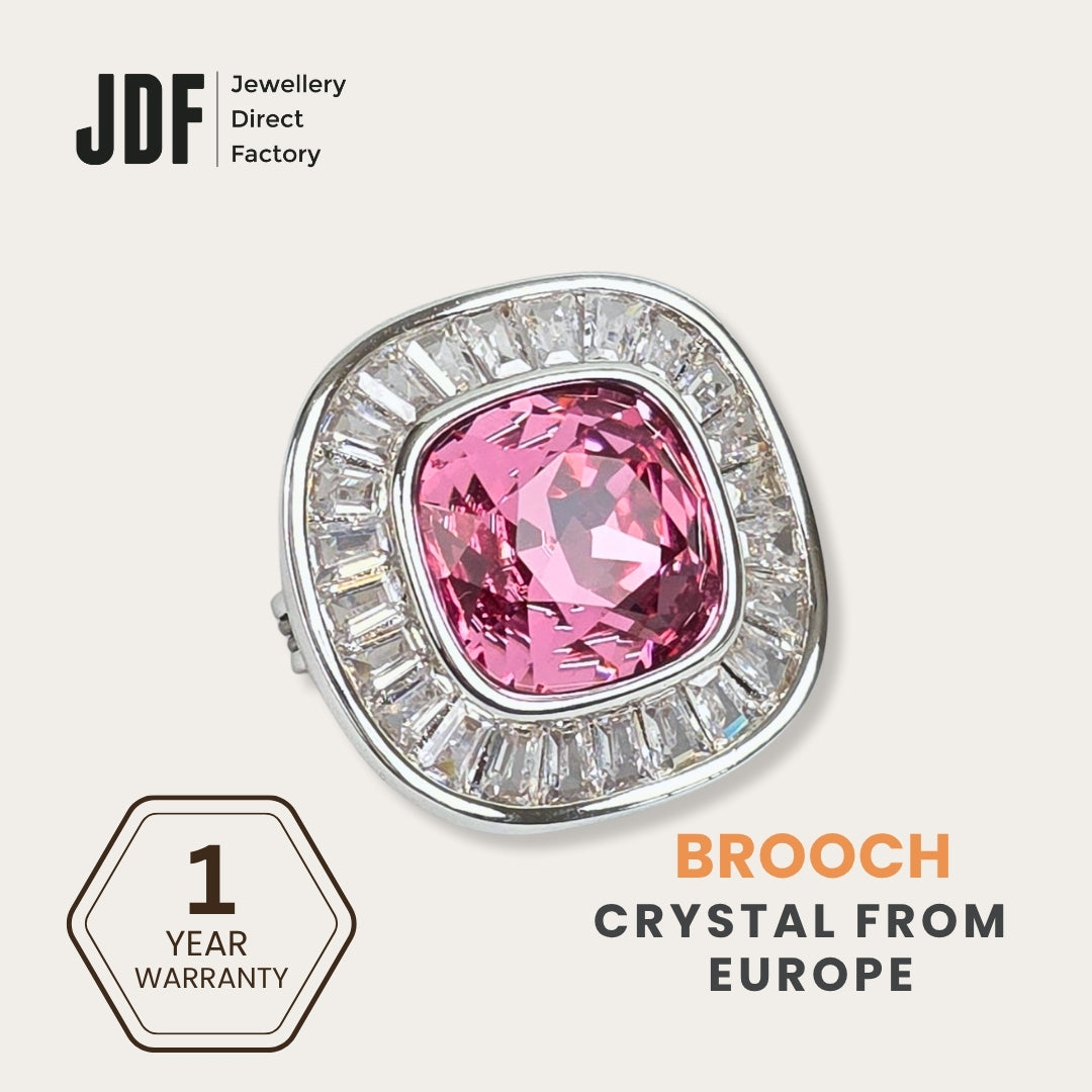 Elegant Square Brooch with Crystal From Europe, Brooch, Pink, Crystals from Europe, One-Year Warranty - Jewellery Direct Factory in alabaster background