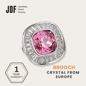Elegant Square Brooch with Crystal From Europe, Brooch, Pink, Crystals from Europe, One-Year Warranty - Jewellery Direct Factory in alabaster background