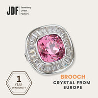 Elegant Square Brooch with Crystal From Europe, Brooch, Pink, Crystals from Europe, One-Year Warranty - Jewellery Direct Factory in alabaster background