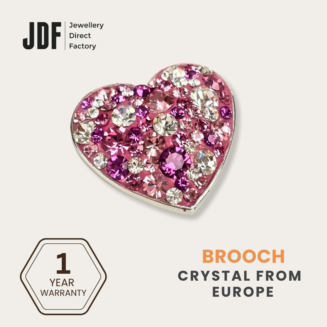 Exclusive Heart Brooch with Crystal from Europe, Brooch, Pink, Crystals from Europe, One-Year Warranty - Jewellery Direct Factory in alabaster background