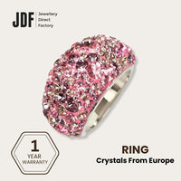 Exclusive Wide Band Ring with Crystals From Europe, Crystal Ring, Pink, Crystals From Europe, One-Year Warranty - Jewellery Direct Factory in alabaster background