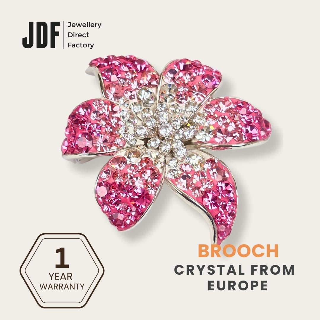 Glamourous Flower Brooch with Crystal From Europe, Brooch, Pink, Crystals from Europe, One-Year Warranty - Jewellery Direct Factory in alabaster background