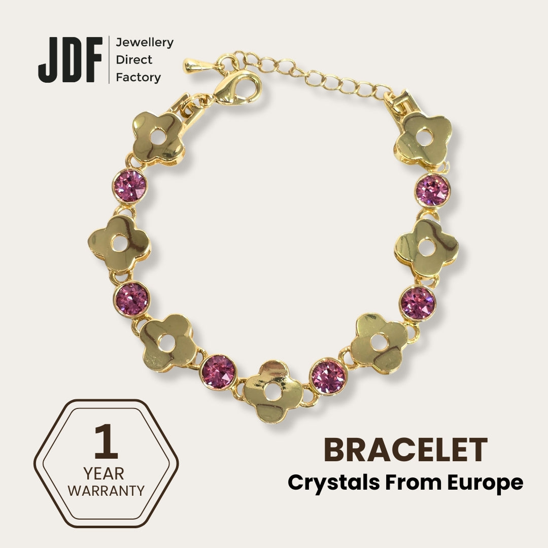Lucky Clover Bracelet with Crystal From Europe, Crystal Bracelet, Pink, Crystal From Europe, One-Year Warranty - Jewellery Direct Factory in alabaster background
