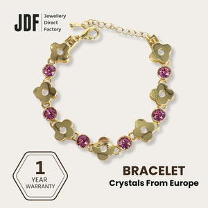 Lucky Clover Bracelet with Crystal From Europe, Crystal Bracelet, Pink, Crystal From Europe, One-Year Warranty - Jewellery Direct Factory in alabaster background