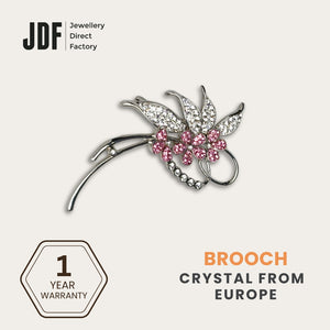 Luxury Floral Leaf Brooch with Sparkling European Crystals, Brooch, Pink, Crystals from Europe, One-Year Warranty - Jewellery Direct Factory in alabaster background