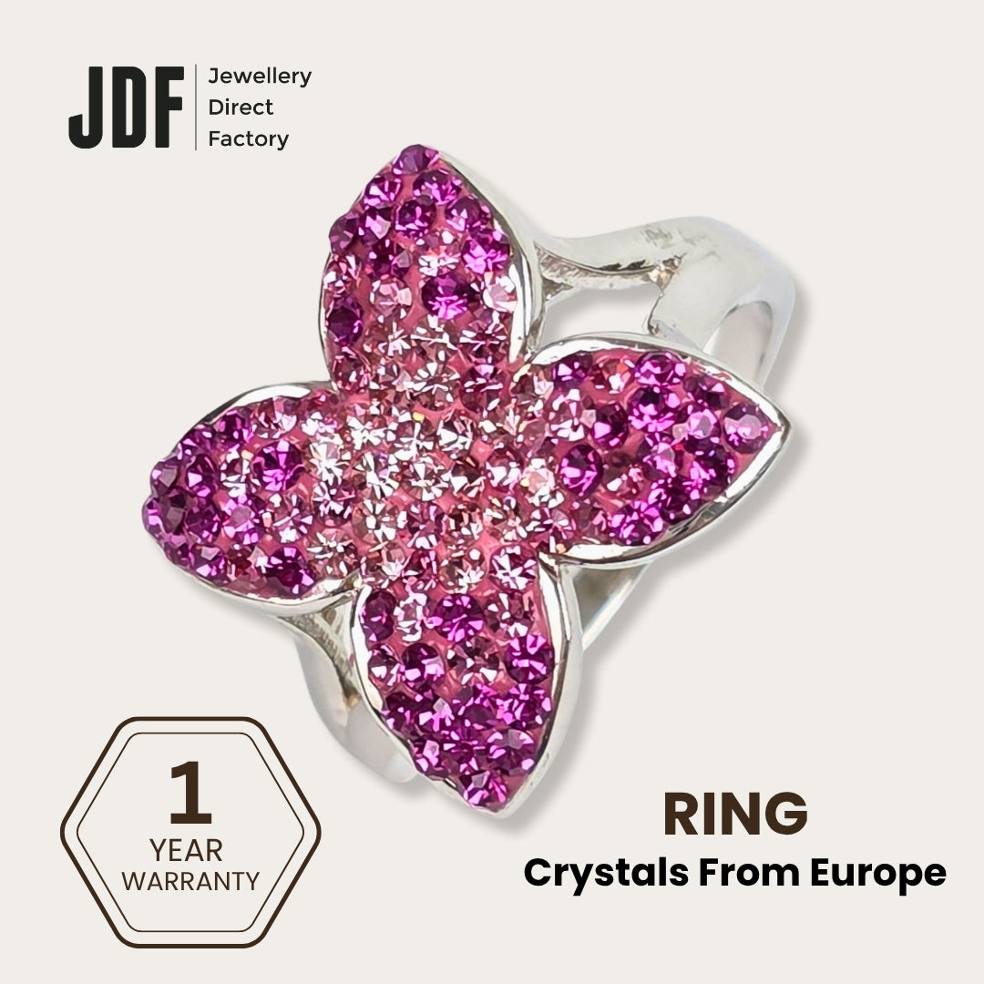 Queen Butterfly Ring with Crystals From Europe, Crystal Ring, Pink, Crystals From Europe, One-Year Warranty - Jewellery Direct Factory in alabaster background