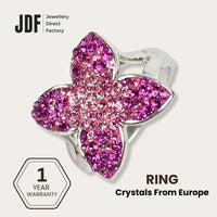 Queen Butterfly Ring with Crystals From Europe, Crystal Ring, Pink, Crystals From Europe, One-Year Warranty - Jewellery Direct Factory in alabaster background