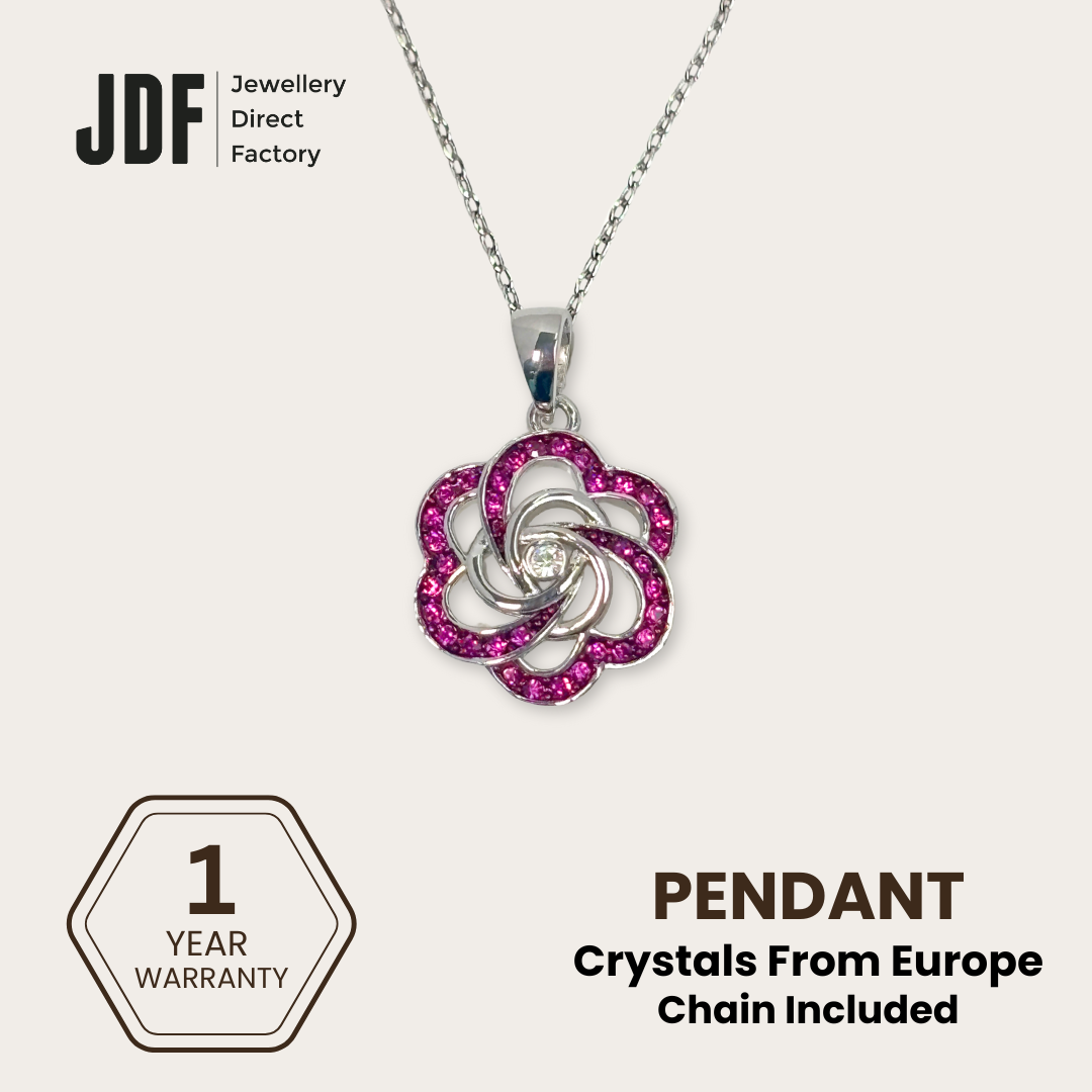 Rose Knot Pendant with Crystal From Europe, Crystal Pendant, Pink, Crystal From Europe, One-Year Warranty - Jewellery Direct Factory in alabaster background