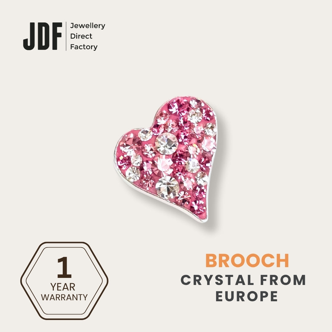 Shinning Heart Brooch with Crystals from Europe, Brooch, Pink, Crystals from Europe, One-Year Warranty - Jewellery Direct Factory in alabaster background