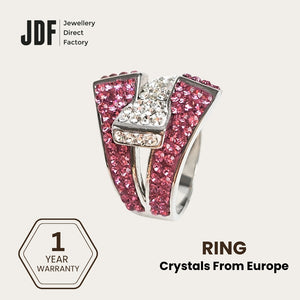 Signature Belt Design Ring with Crystals From Europe, Crystal Ring, Pink, Crystals From Europe, One-Year Warranty - Jewellery Direct Factory in alabaster background