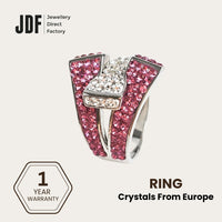 Signature Belt Design Ring with Crystals From Europe, Crystal Ring, Pink, Crystals From Europe, One-Year Warranty - Jewellery Direct Factory in alabaster background